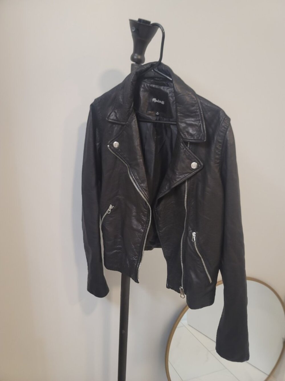 Madewell The Washed Leather Motorcycle Jacket in True Black Xl Lamb Leather - Picture 2 of 7